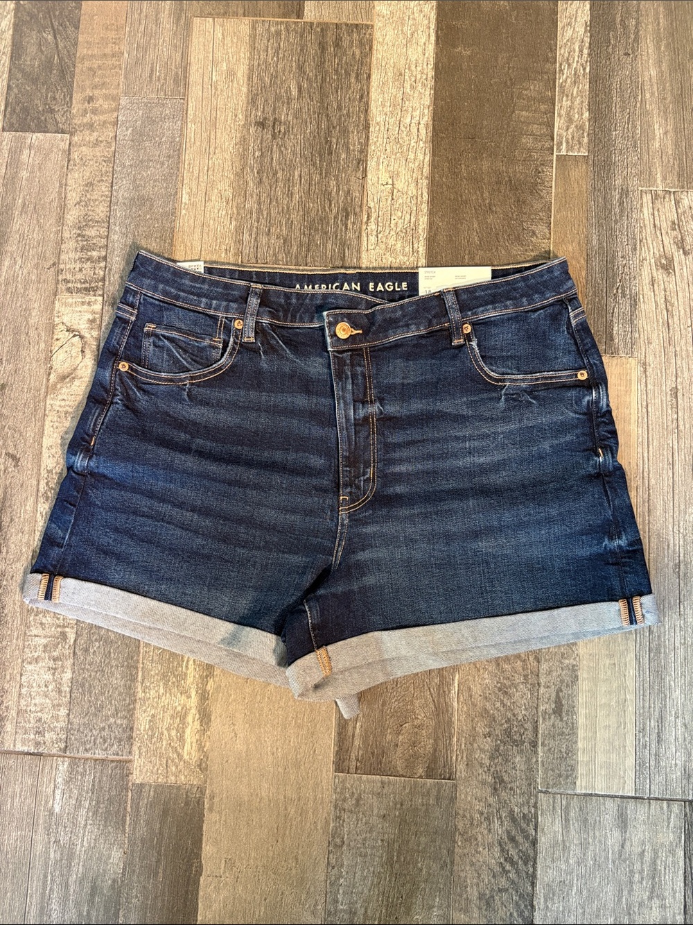 American Eagle Outfitters Dark Indigo Rolled Hem Denim Shorts